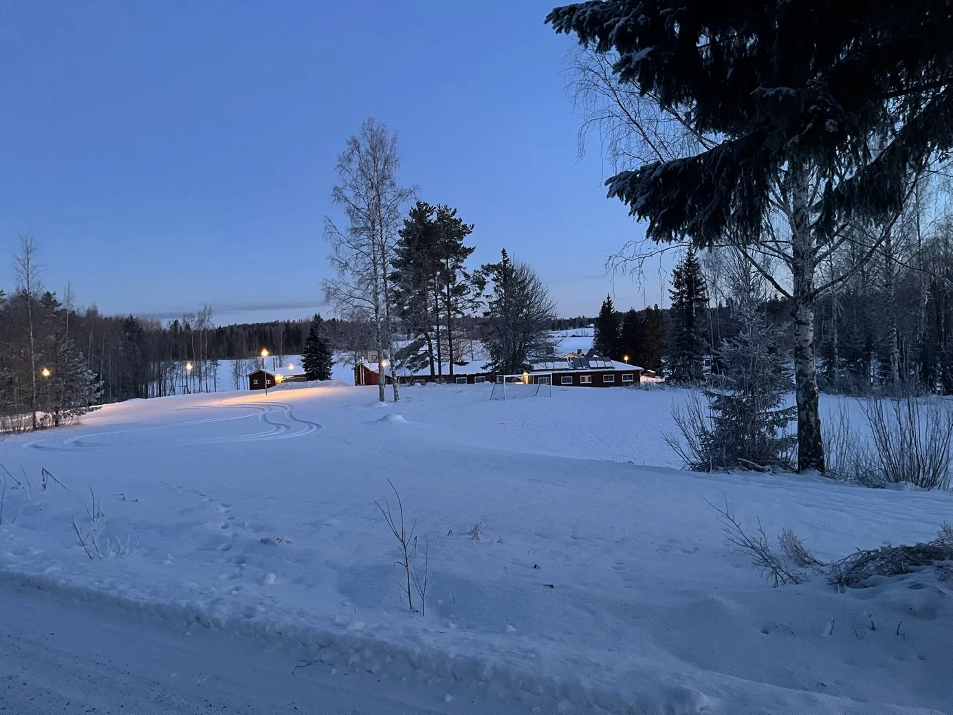 A snowy landscape with trees and buildings

AI-generated content may be incorrect.